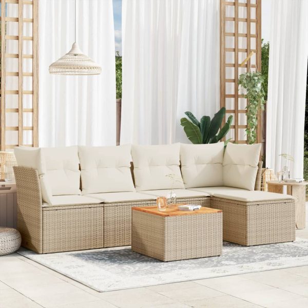 Set Divano Da Giardino 6 Pz Con Cuscini Beige In Polyrattan - Image 2