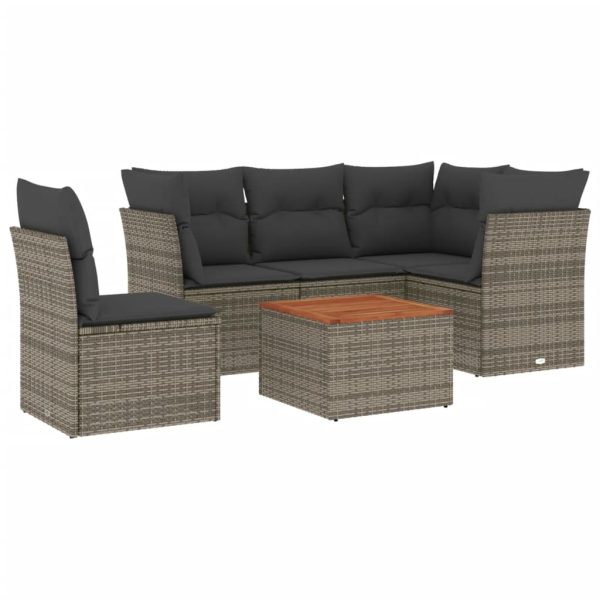 Set Divano Da Giardino 6 Pz Con Cuscini Grigio In Polyrattan - Image 2