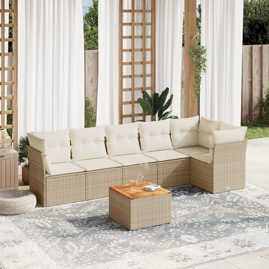 Set Divani Da Giardino 7 Pz Con Cuscini Beige In Polyrattan