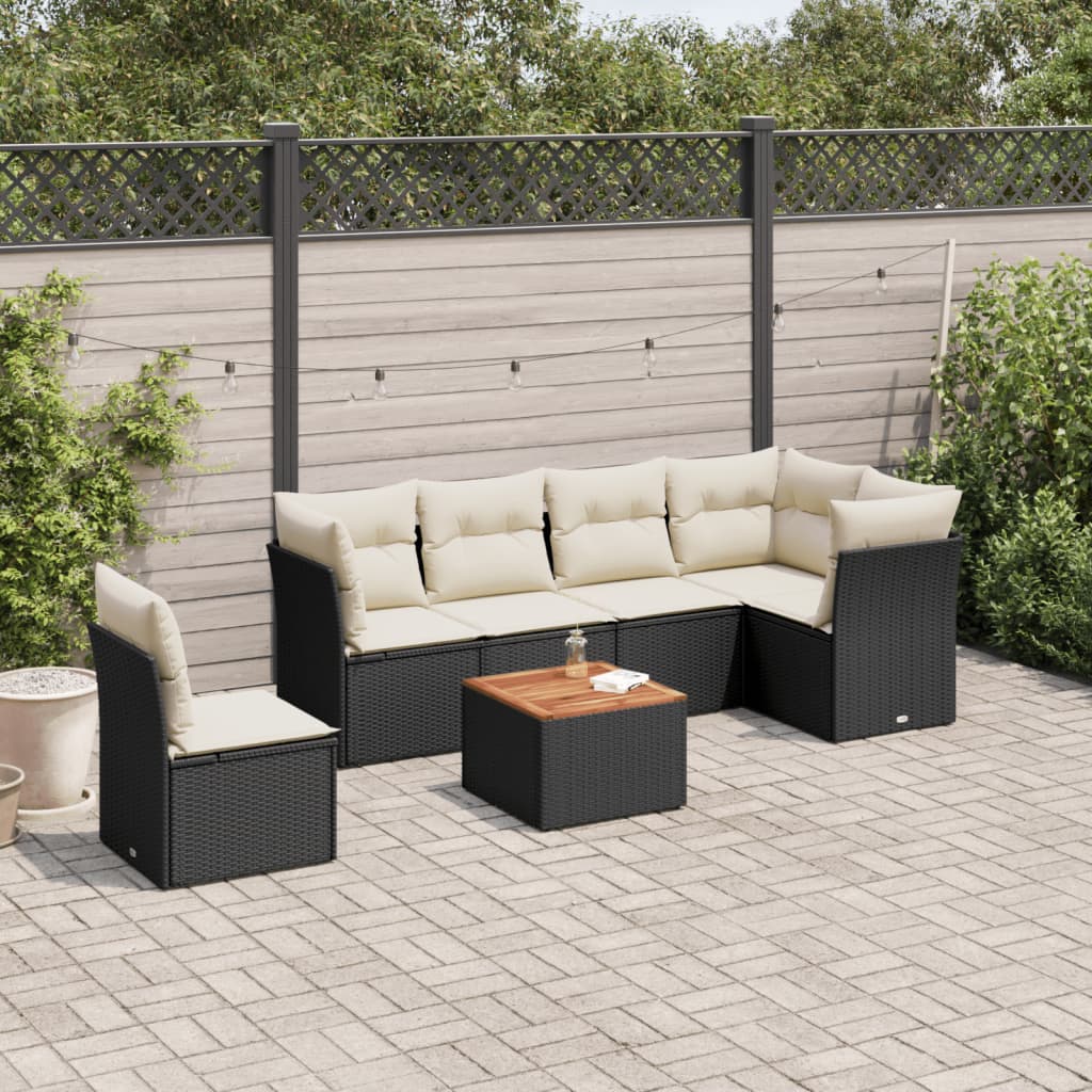 Set Divani Da Giardino Con Cuscini 7pz Nero Polyrattan