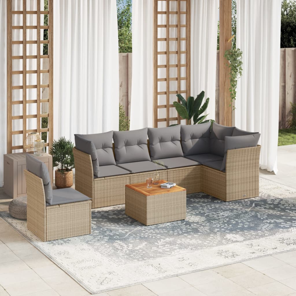 Set Divano Da Giardino 7 Pz Con Cuscini Beige Misto Polyrattan