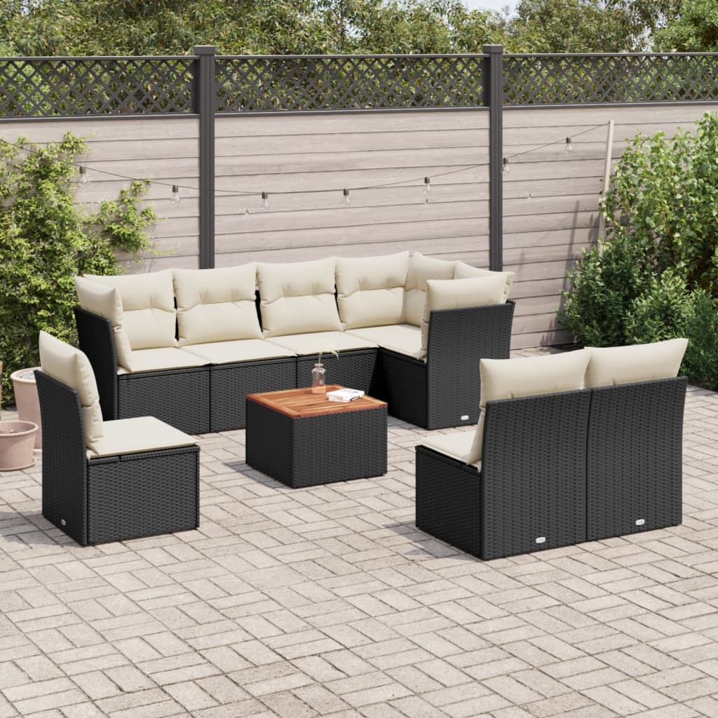 Set Divani Da Giardino 9 Pz Con Cuscini Nero In Polyrattan