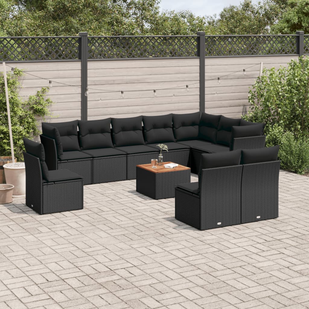 Set Divani Da Giardino 11 Pz Con Cuscini In Polyrattan Nero