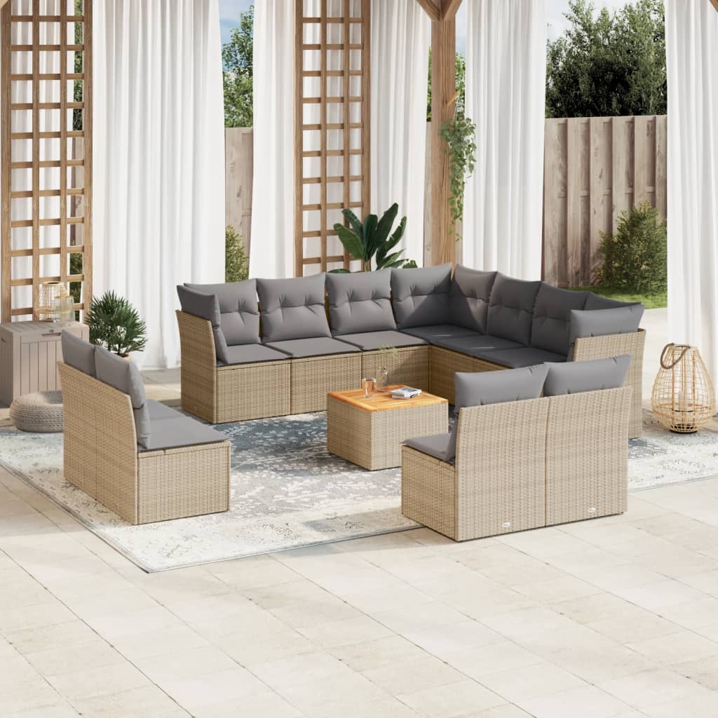 Set Divano Da Giardino 12 Pz Con Cuscini Beige Misto Polyrattan