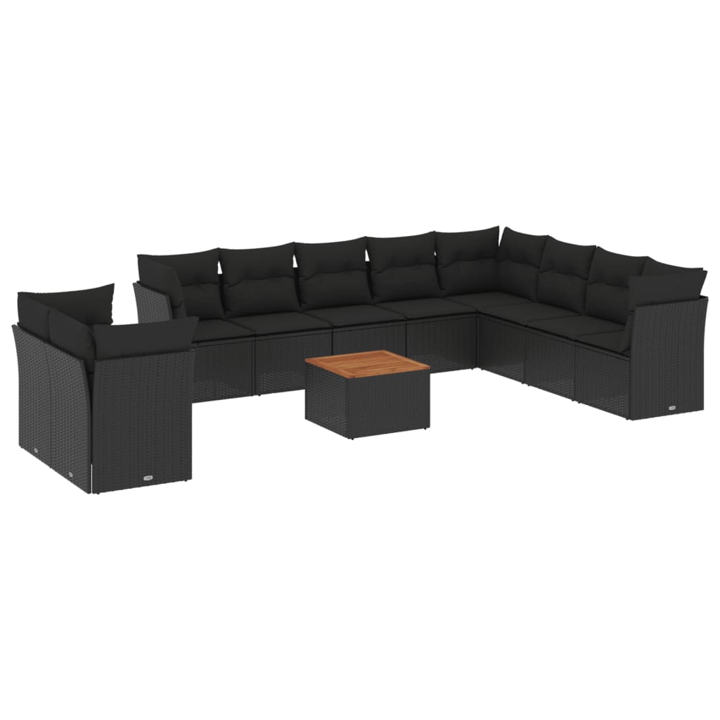 Set Divani Da Giardino 11 Pz Con Cuscini In Polyrattan Nero - Image 2