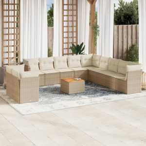 Set Divani Da Giardino 12 Pz Con Cuscini Beige In Polyrattan