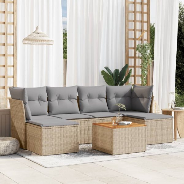 Set Divano Da Giardino 7 Pz Con Cuscini Beige Misto Polyrattan