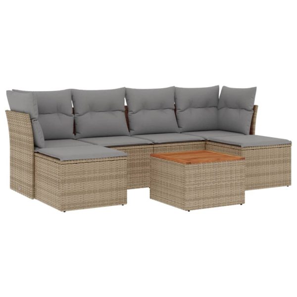 Set Divano Da Giardino 7 Pz Con Cuscini Beige Misto Polyrattan - Image 2
