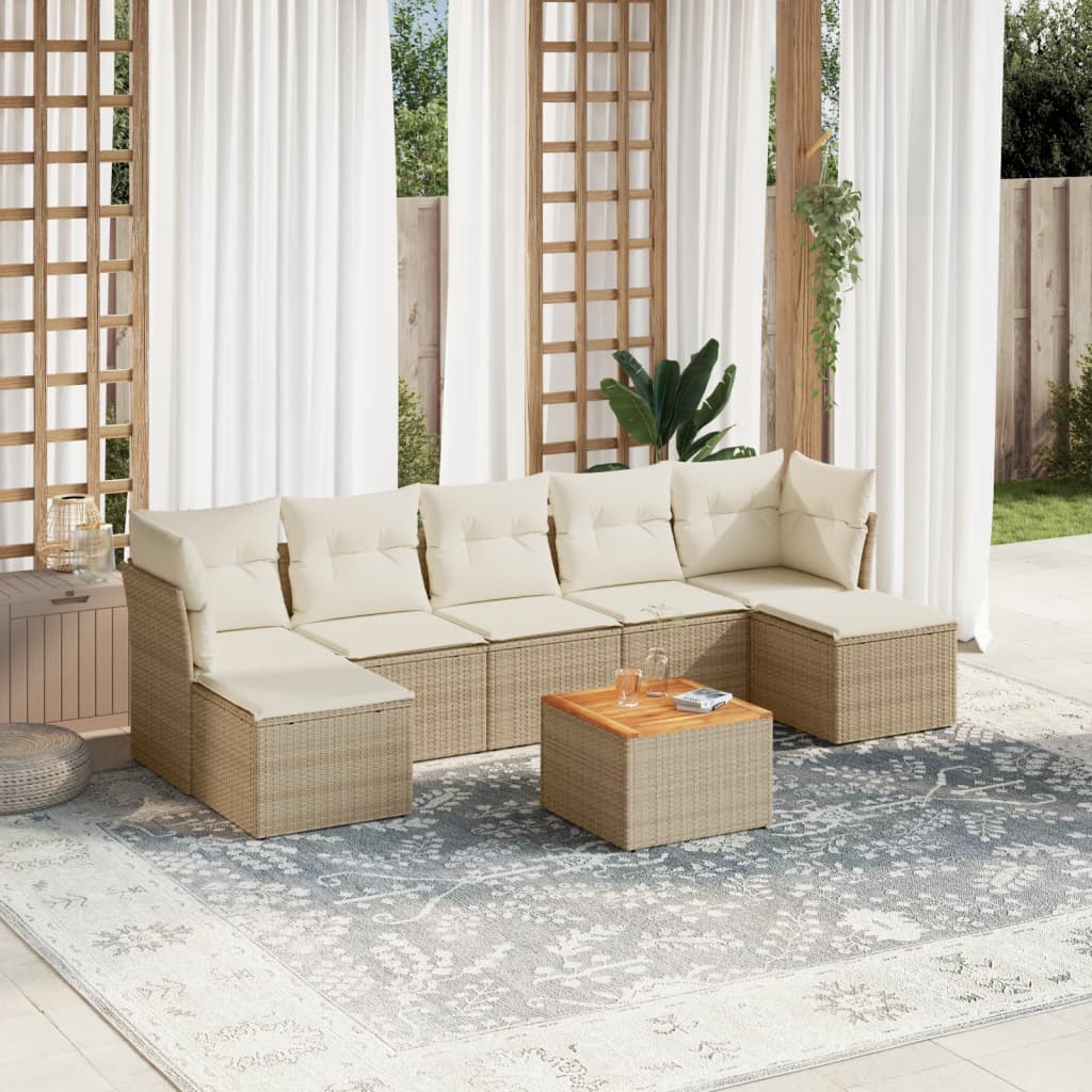 Set Divano Da Giardino 8 Pz Con Cuscini Beige In Polyrattan