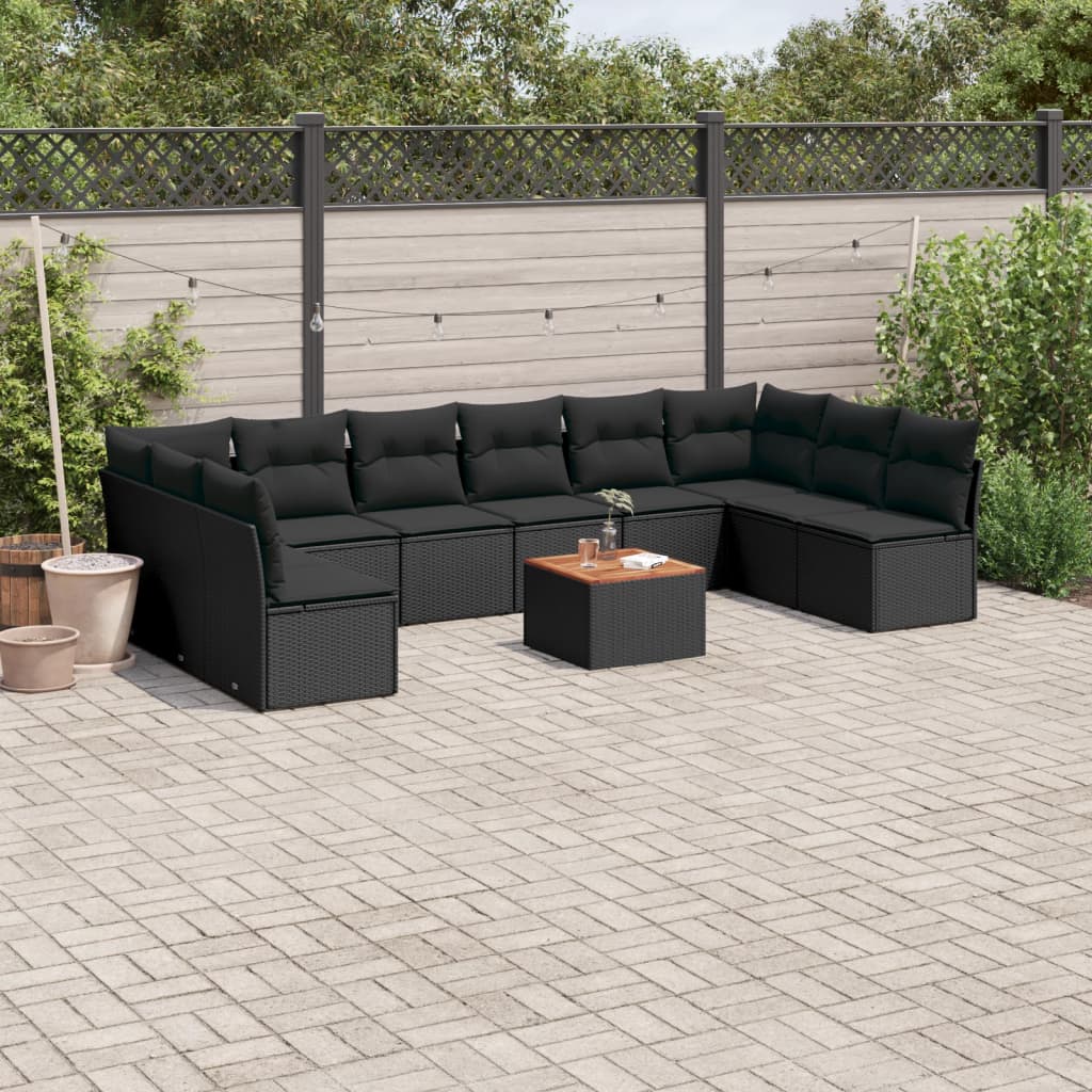 Set Divani Da Giardino 11 Pz Con Cuscini In Polyrattan Nero