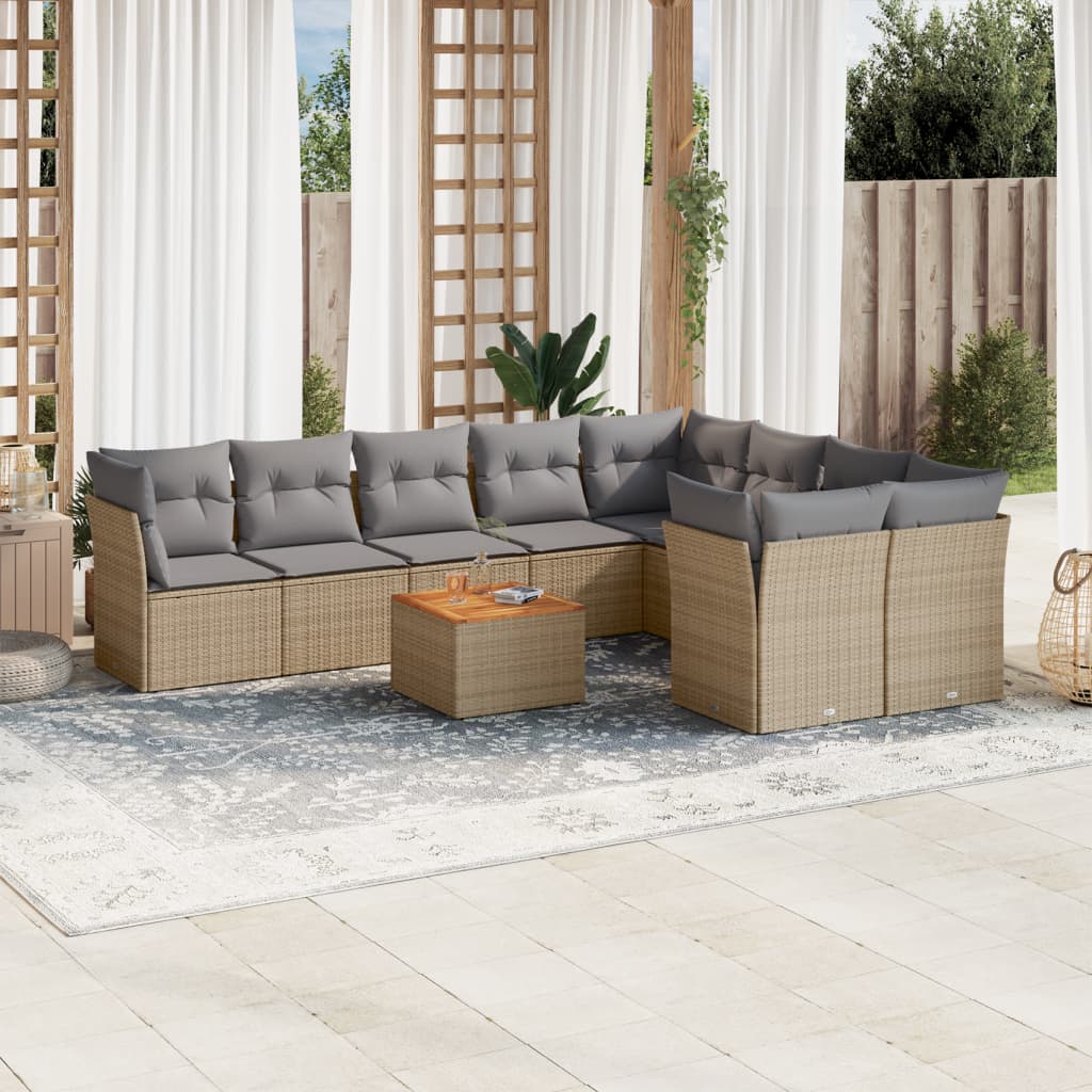 Set Divano Da Giardino 10 Pz Con Cuscini Beige Misto Polyrattan