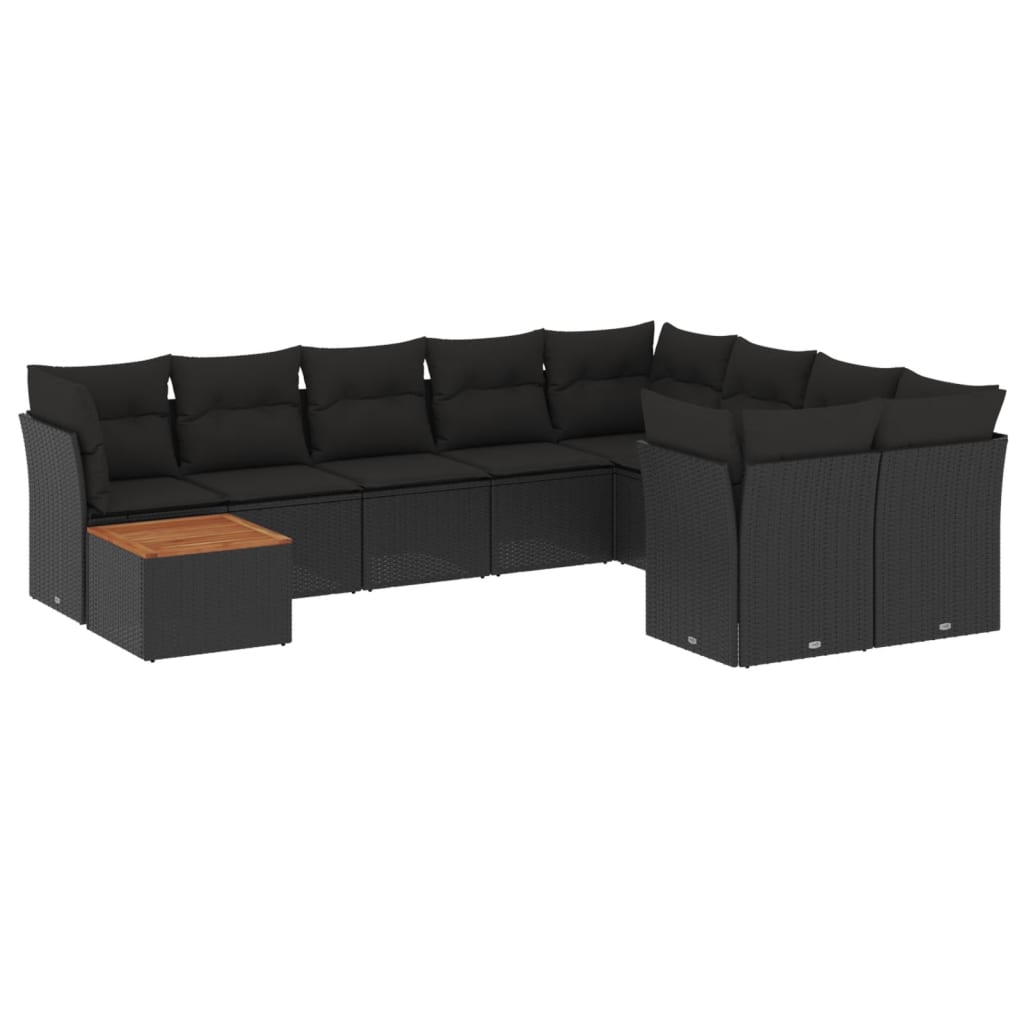 Set Divani Da Giardino 10pz Con Cuscini In Polyrattan Nero - Image 2