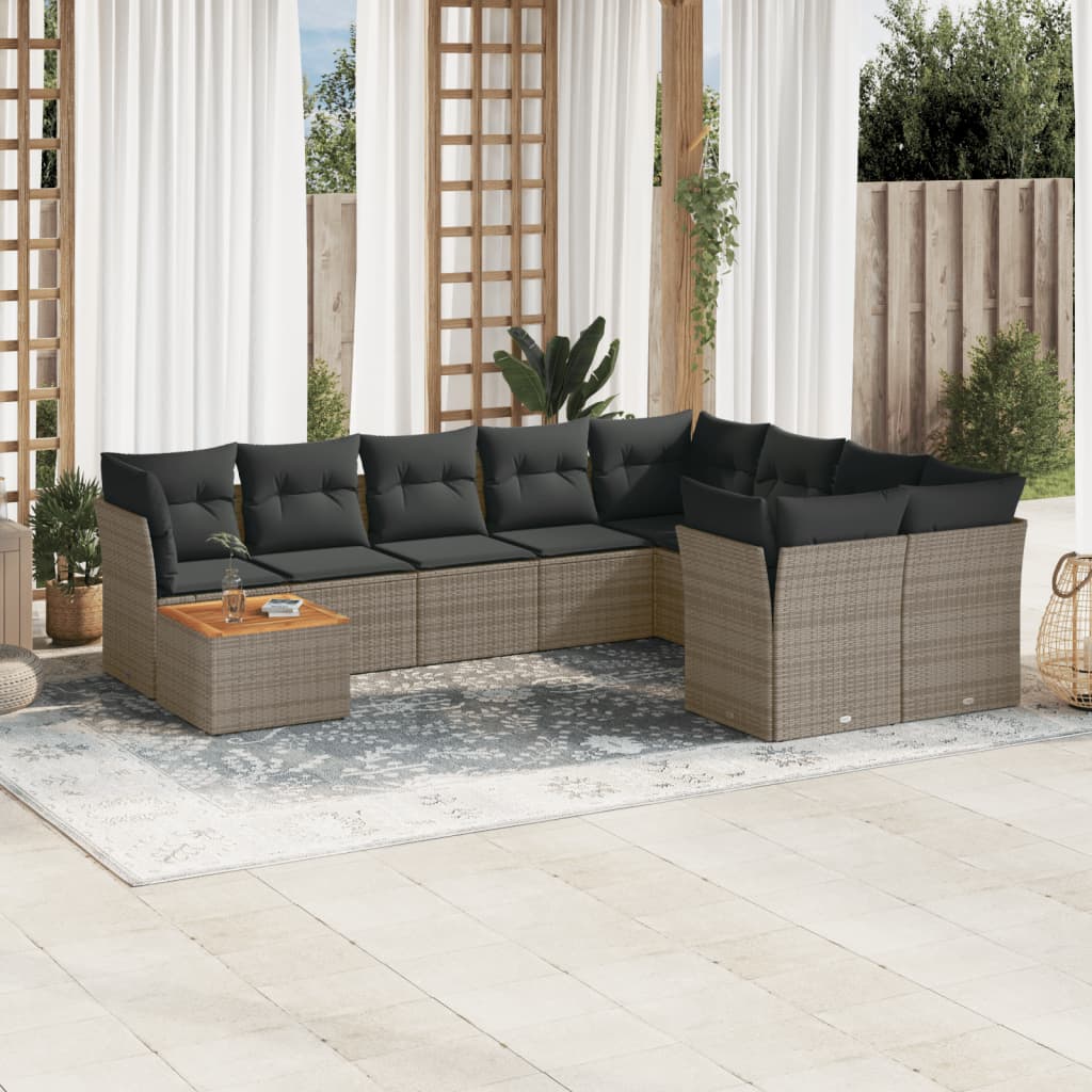 Set Divano Da Giardino 10 Pz Con Cuscini Grigio In Polyrattan