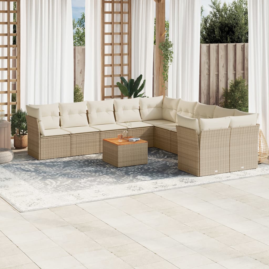 Set Divani Da Giardino 11 Pz Con Cuscini Beige In Polyrattan