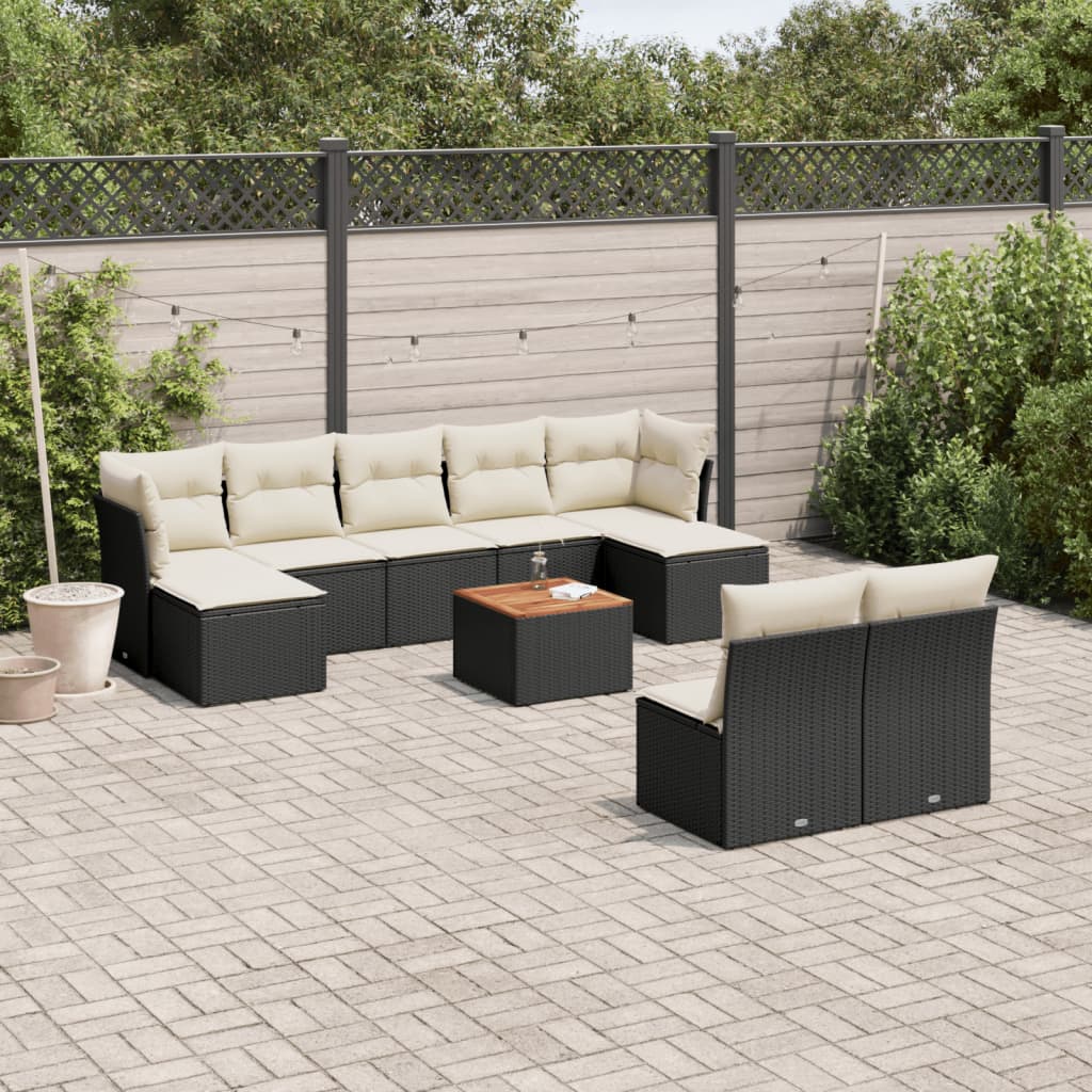 Set Divani Da Giardino 10pz Con Cuscini In Polyrattan Nero