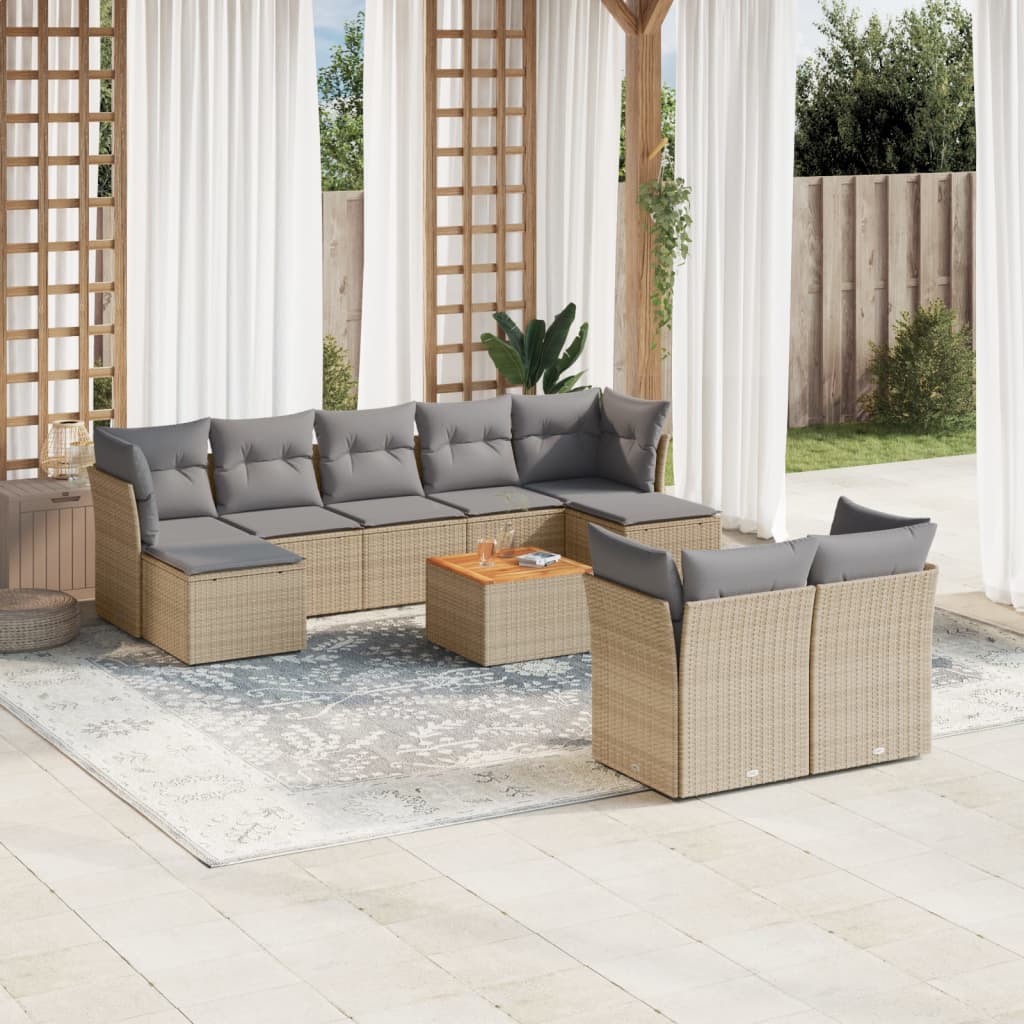Set Divano Da Giardino 10 Pz Con Cuscini Beige Misto Polyrattan