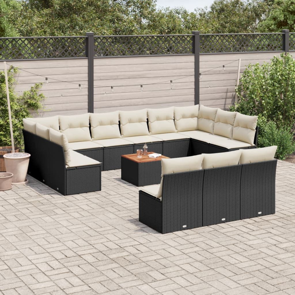 Set Divani Da Giardino 14pz Con Cuscini In Polyrattan Nero