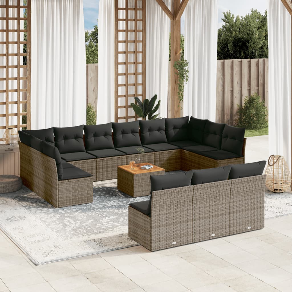 Set Divani Da Giardino 14pz Con Cuscini In Polyrattan Grigio