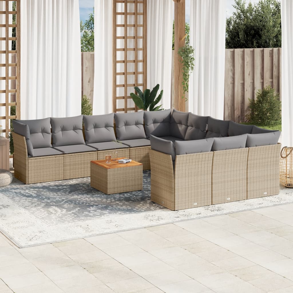 Set Divano Da Giardino 12 Pz Con Cuscini Beige Misto Polyrattan