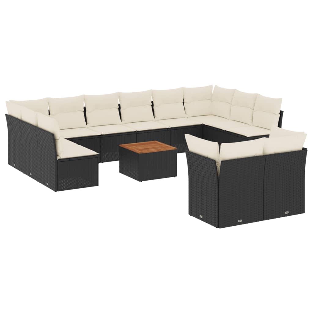 Set Divani Da Giardino 13pz Con Cuscini Nero In Polyrattan - Image 2
