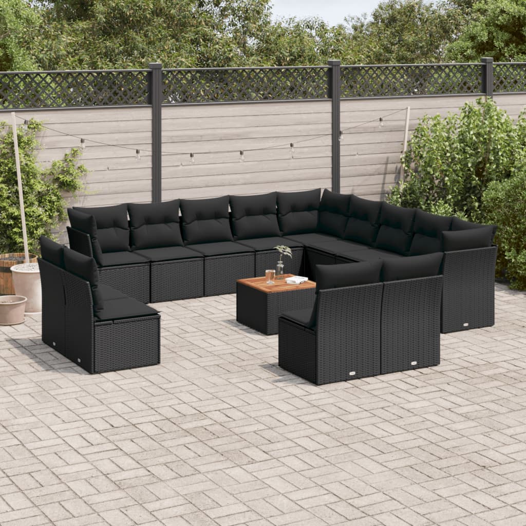 Set Divani Da Giardino 14pz Con Cuscini In Polyrattan Nero
