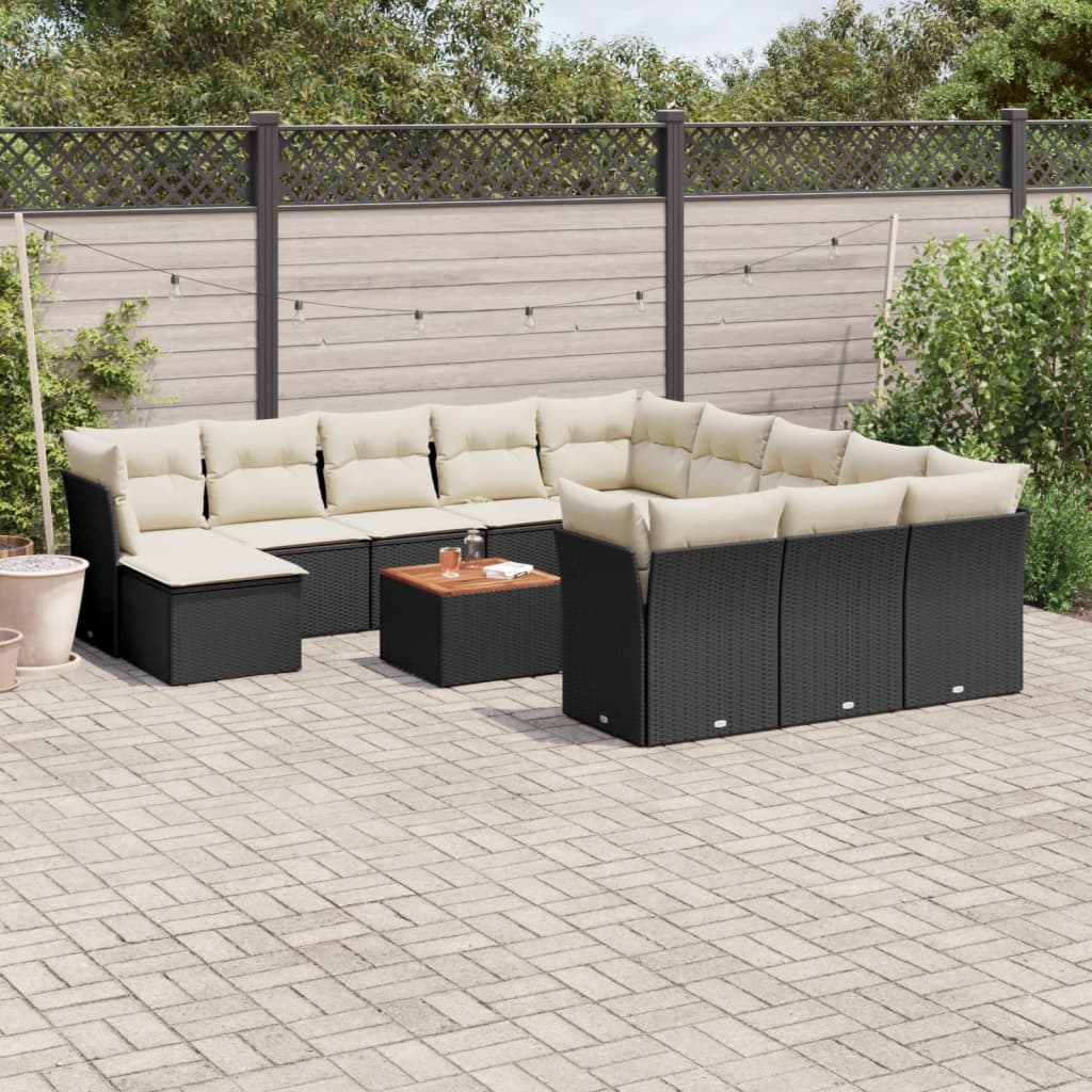 Set Divani Da Giardino 13pz Con Cuscini Nero In Polyrattan