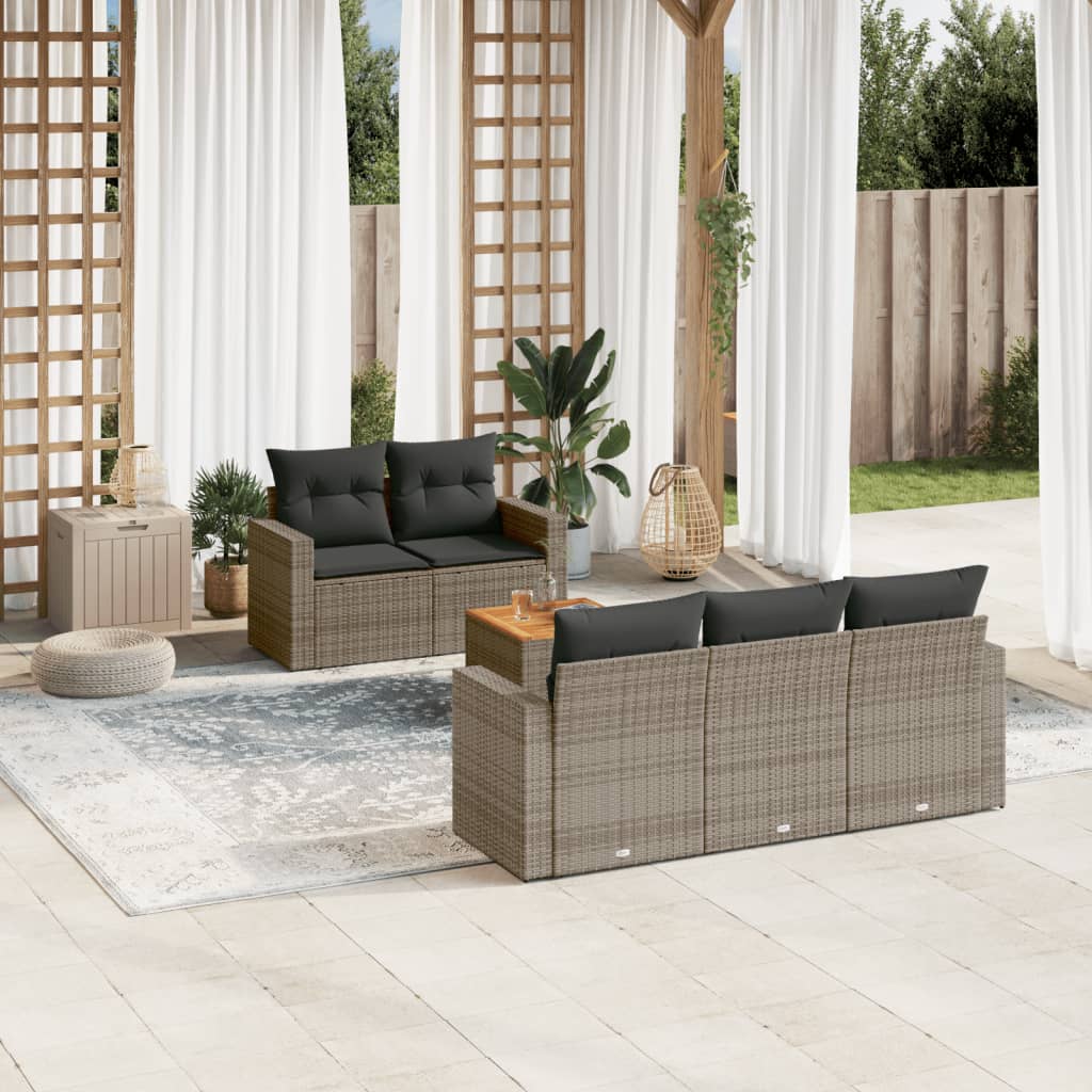 Set Divano Da Giardino 6 Pz Con Cuscini Grigio In Polyrattan
