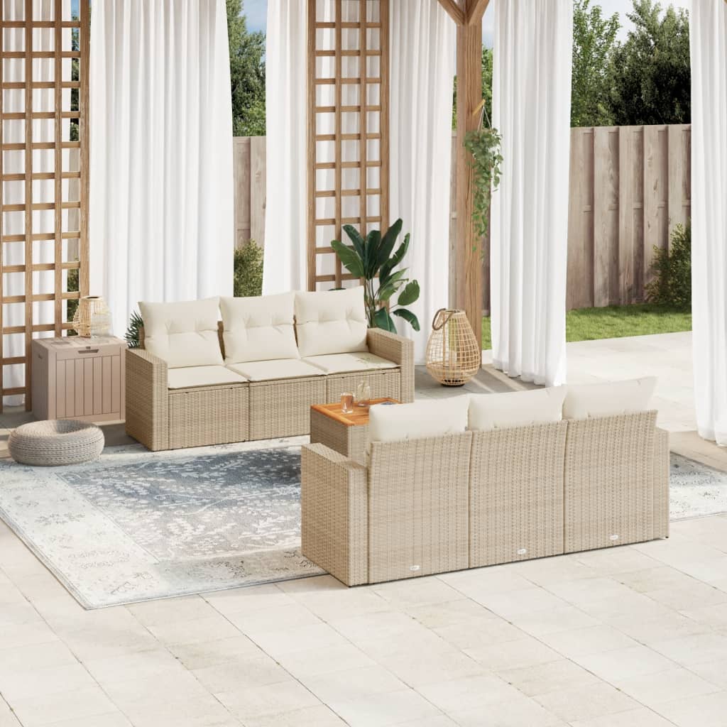 Set Divani Da Giardino 7 Pz Con Cuscini Beige In Polyrattan