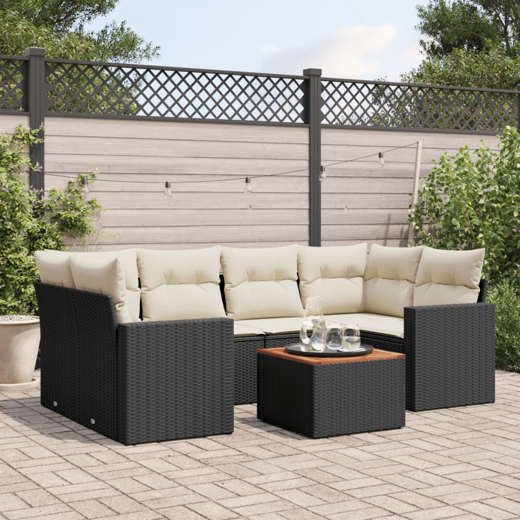 Set Divani Da Giardino Con Cuscini 7pz Nero Polyrattan