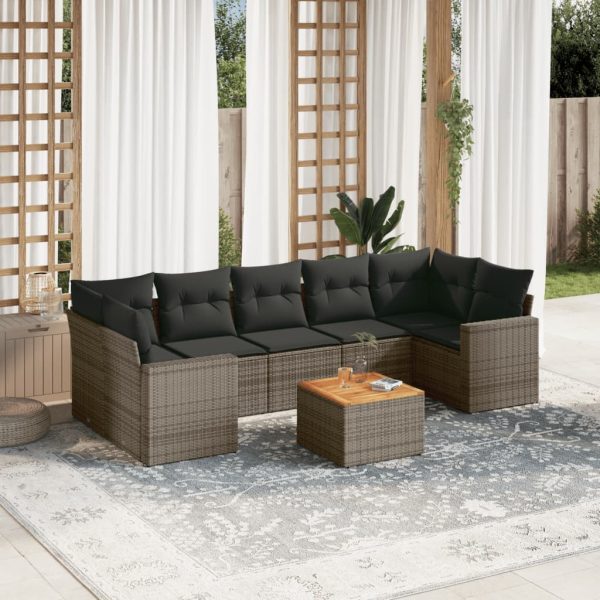 Set Divano Da Giardino 8 Pz Con Cuscini Grigio In Polyrattan