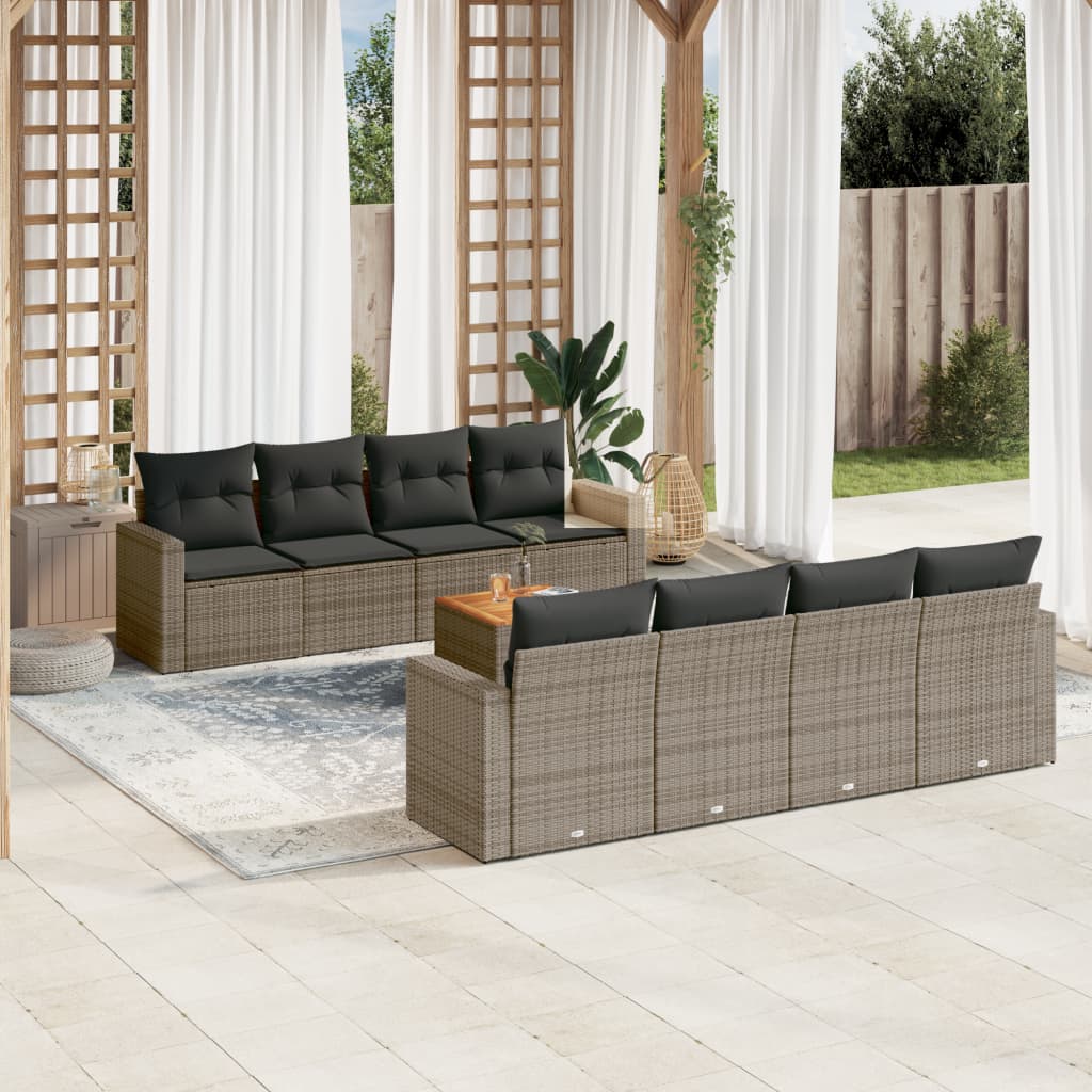 Set Divano Da Giardino 9 Pz Con Cuscini Grigio In Polyrattan