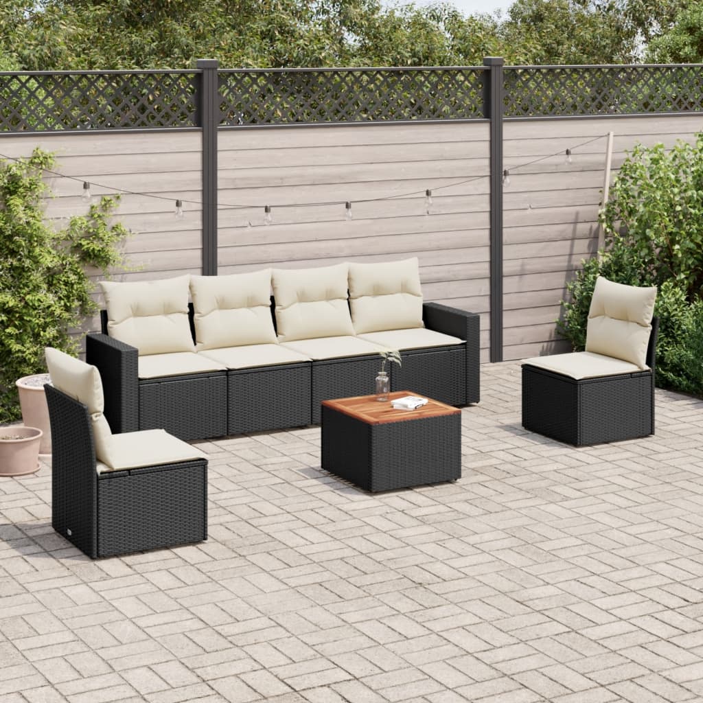 Set Divani Da Giardino Con Cuscini 7pz Nero Polyrattan