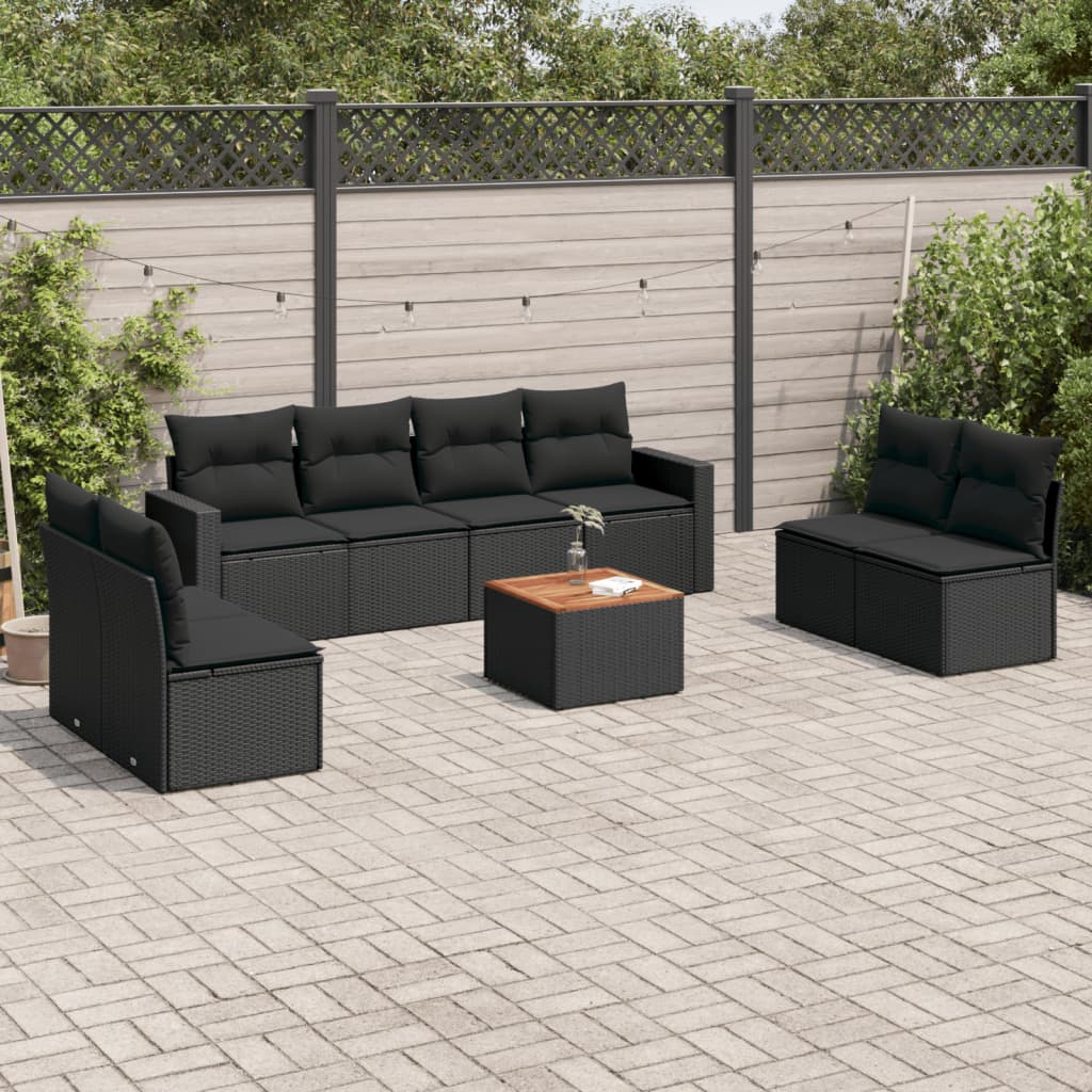Set Divani Da Giardino 9 Pz Con Cuscini Nero In Polyrattan