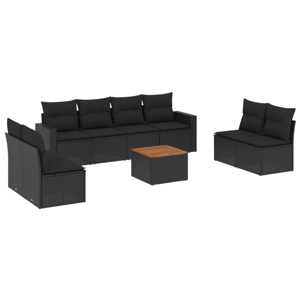 Set Divani Da Giardino 9 Pz Con Cuscini Nero In Polyrattan - Image 2
