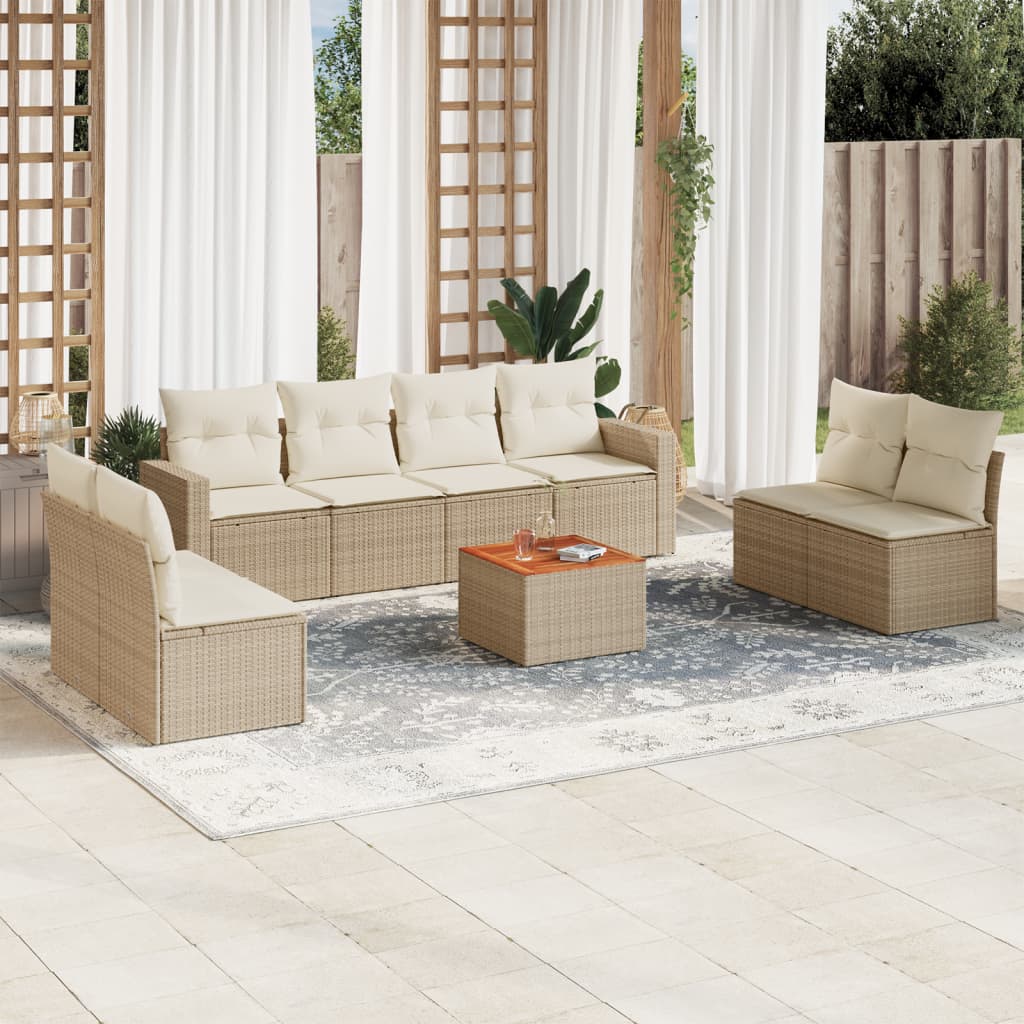 Set Divano Da Giardino 9 Pz Con Cuscini Beige In Polyrattan
