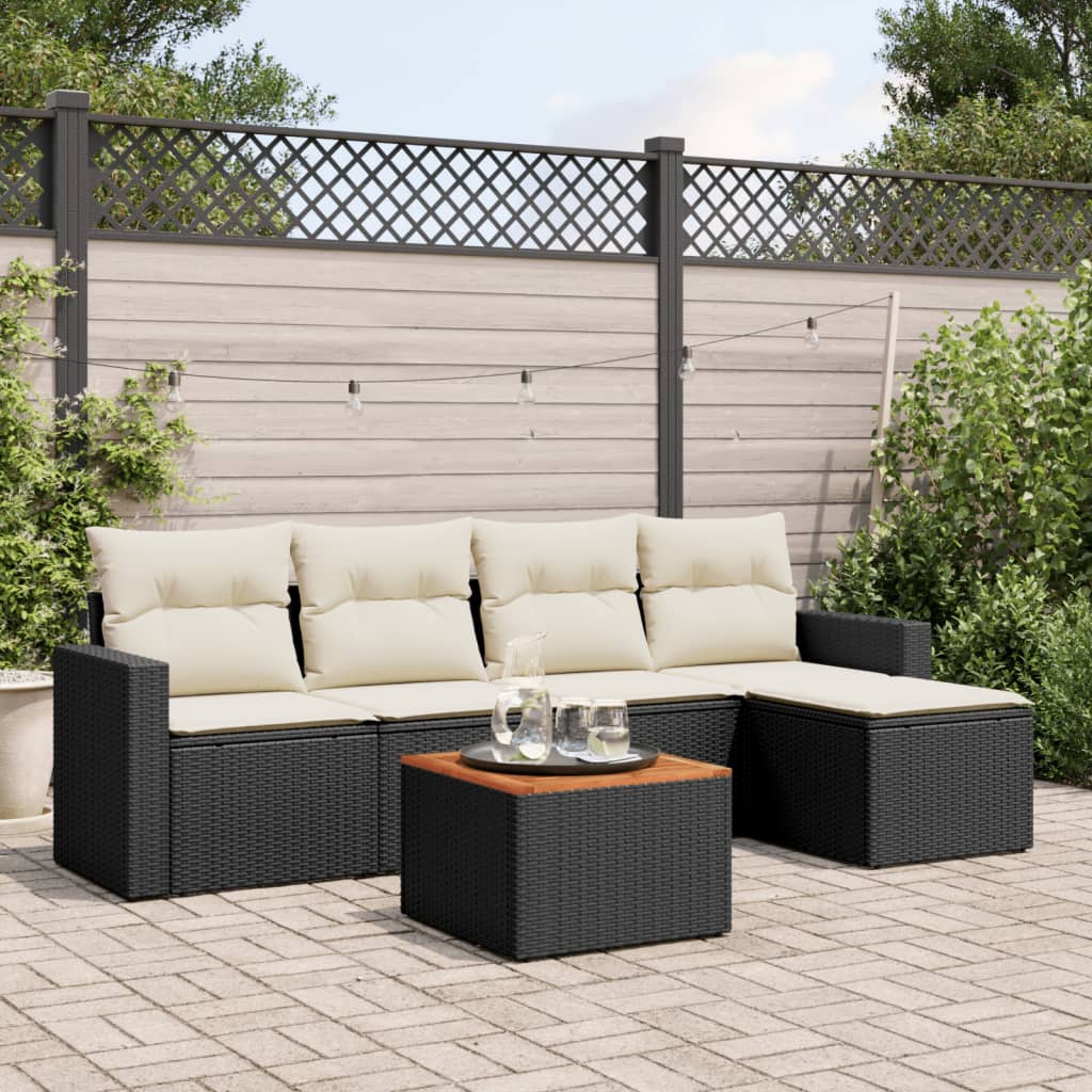 Set Divano Da Giardino 6 Pz Con Cuscini Nero In Polyrattan