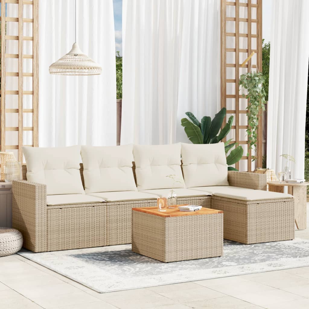 Set Divano Da Giardino 6 Pz Con Cuscini Beige In Polyrattan