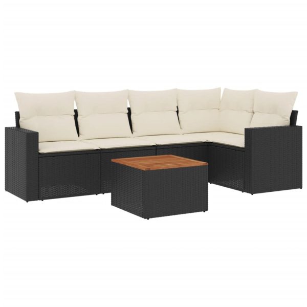 Set Divano Da Giardino 6 Pz Con Cuscini Nero In Polyrattan - Image 2