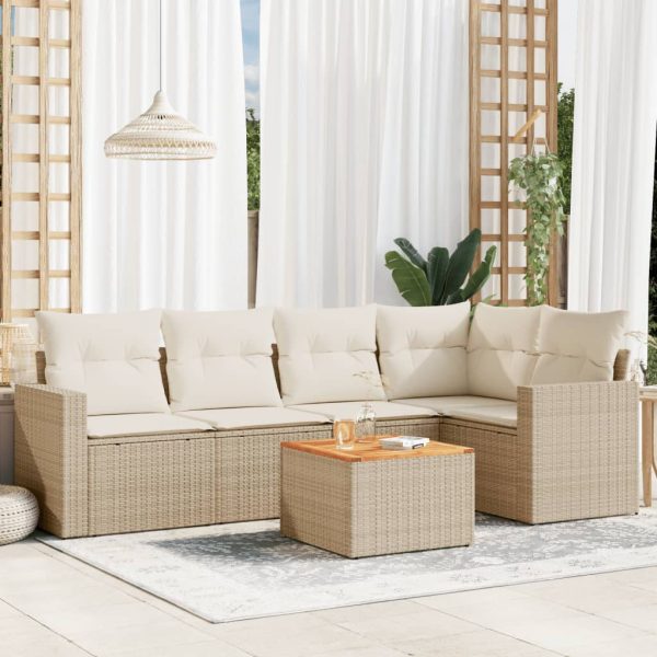 Set Divano Da Giardino 6 Pz Con Cuscini Beige In Polyrattan