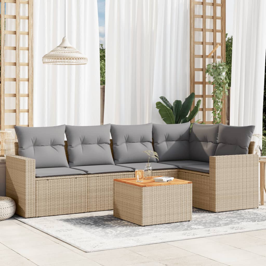 Set Divano Da Giardino 6 Pz Con Cuscini Beige Misto Polyrattan