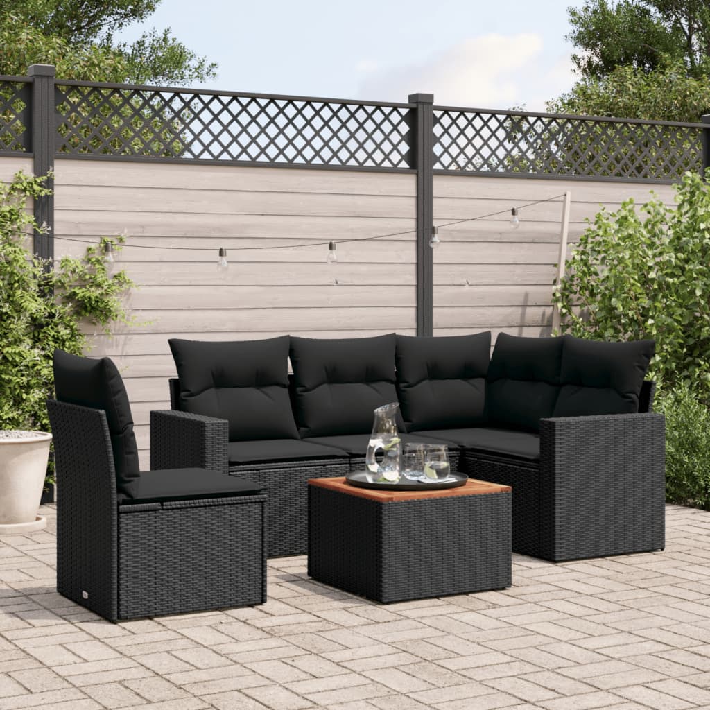 Set Divano Da Giardino 6 Pz Con Cuscini Nero In Polyrattan
