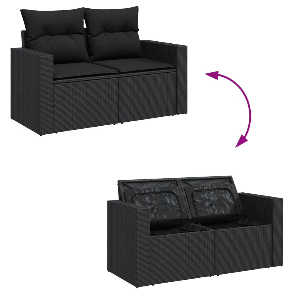 Set Divano Da Giardino 6 Pz Con Cuscini Nero In Polyrattan - Image 5