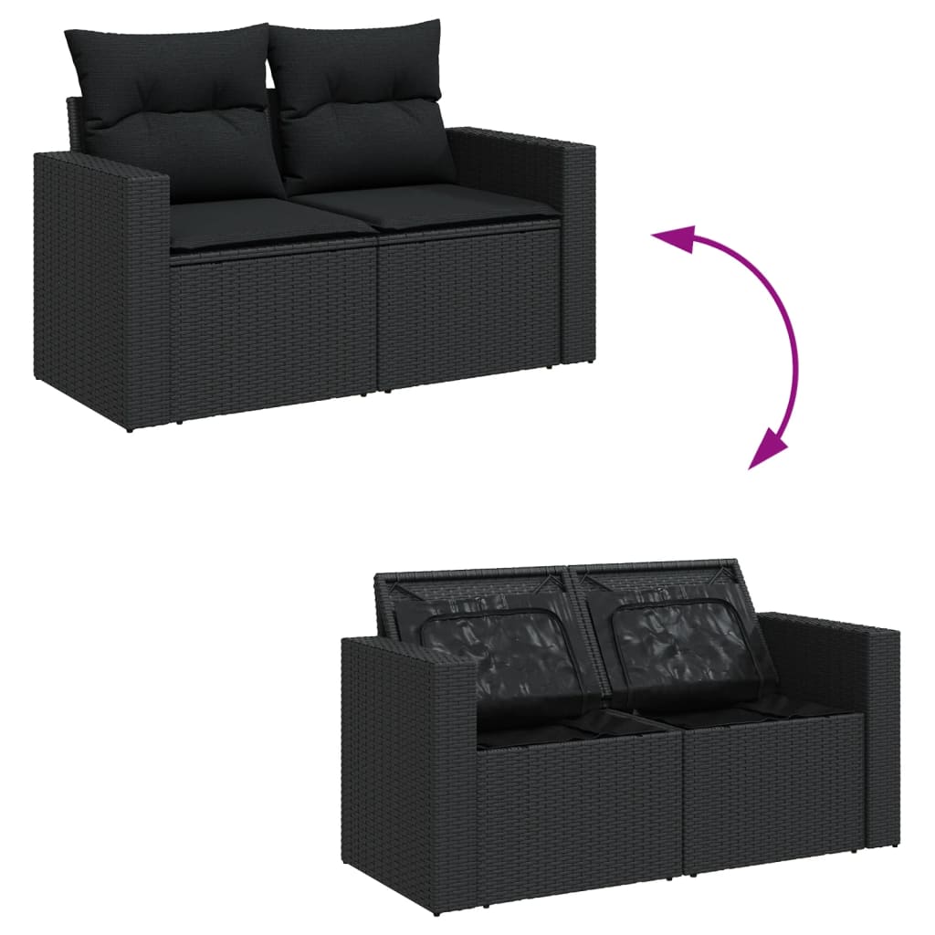 Set Divani Da Giardino Con Cuscini 7pz Nero Polyrattan - Image 5