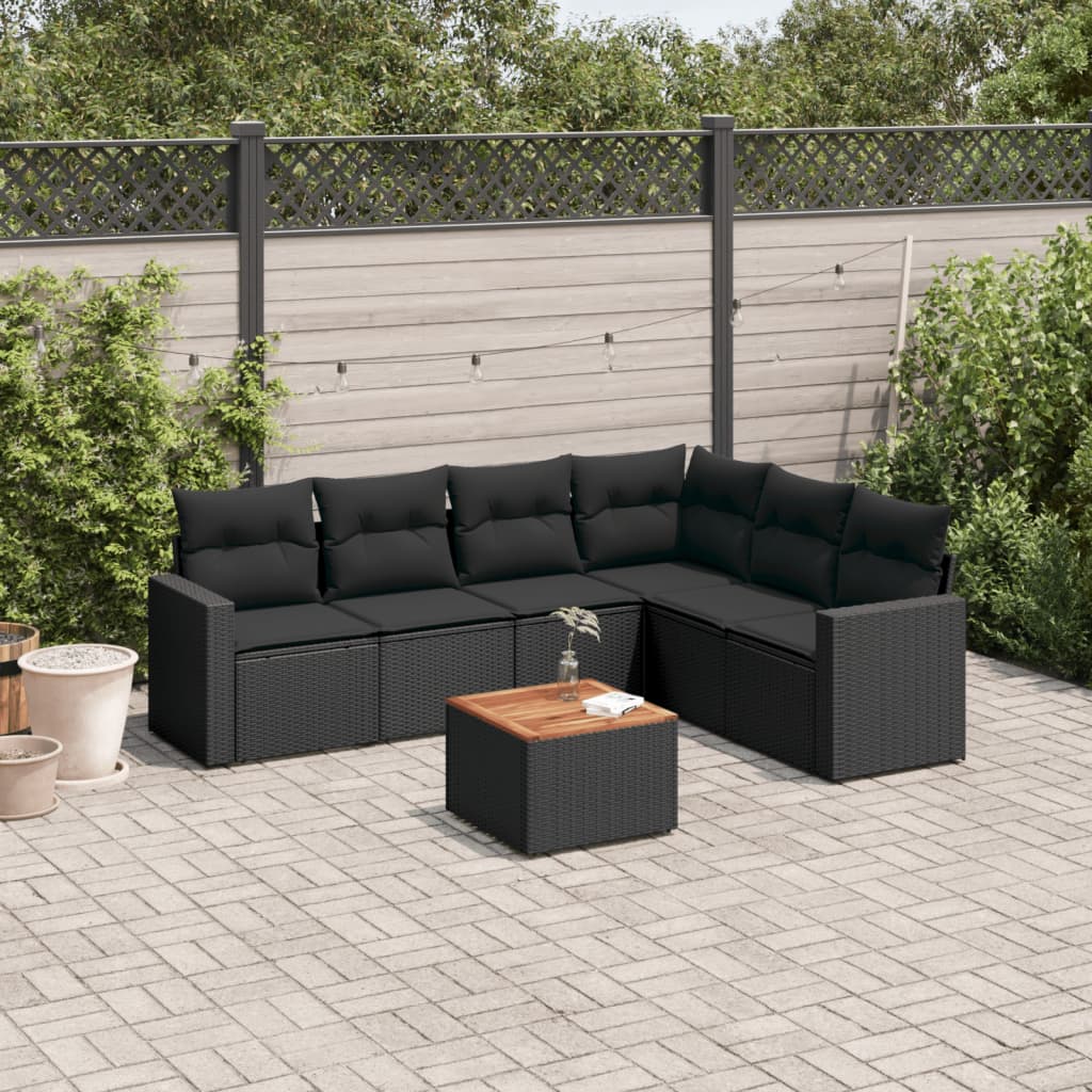 Set Divani Da Giardino Con Cuscini 7pz Nero Polyrattan