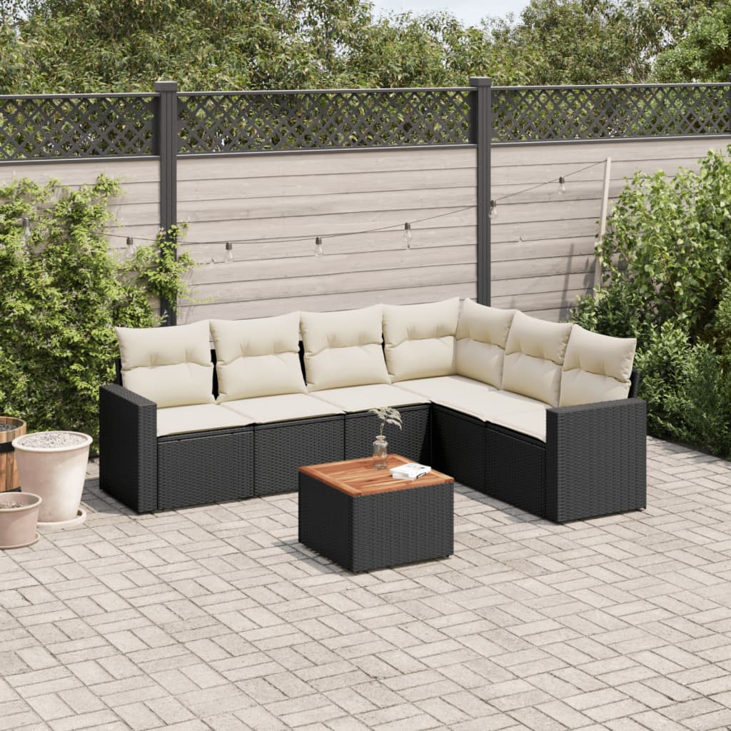 Set Divani Da Giardino Con Cuscini 7pz Nero Polyrattan