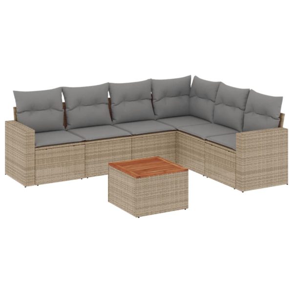Set Divano Da Giardino 7 Pz Con Cuscini Beige Misto Polyrattan - Image 2