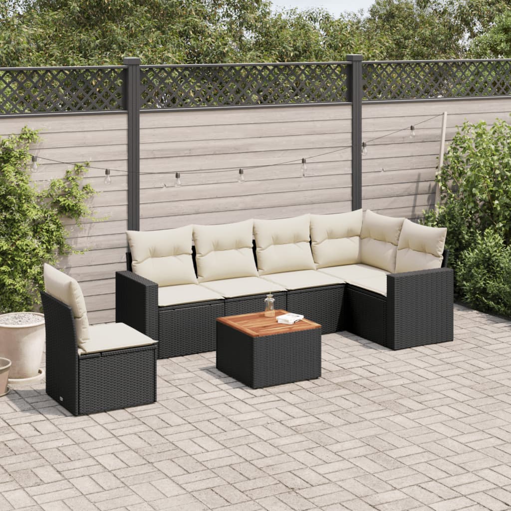 Set Divani Da Giardino Con Cuscini 7pz Nero Polyrattan