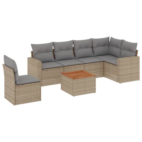 Set Divano Da Giardino 7 Pz Con Cuscini Beige Misto Polyrattan - Image 2