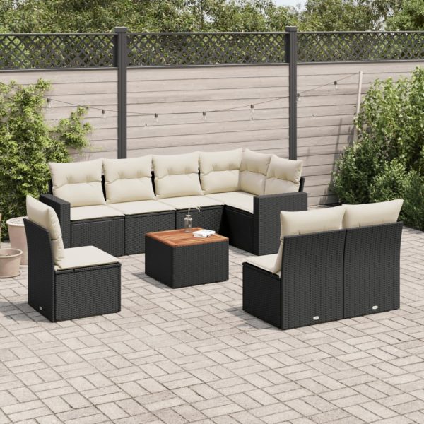 Set Divani Da Giardino 9 Pz Con Cuscini Nero In Polyrattan