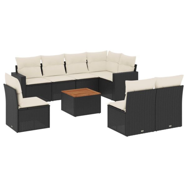 Set Divani Da Giardino 9 Pz Con Cuscini Nero In Polyrattan - Image 2